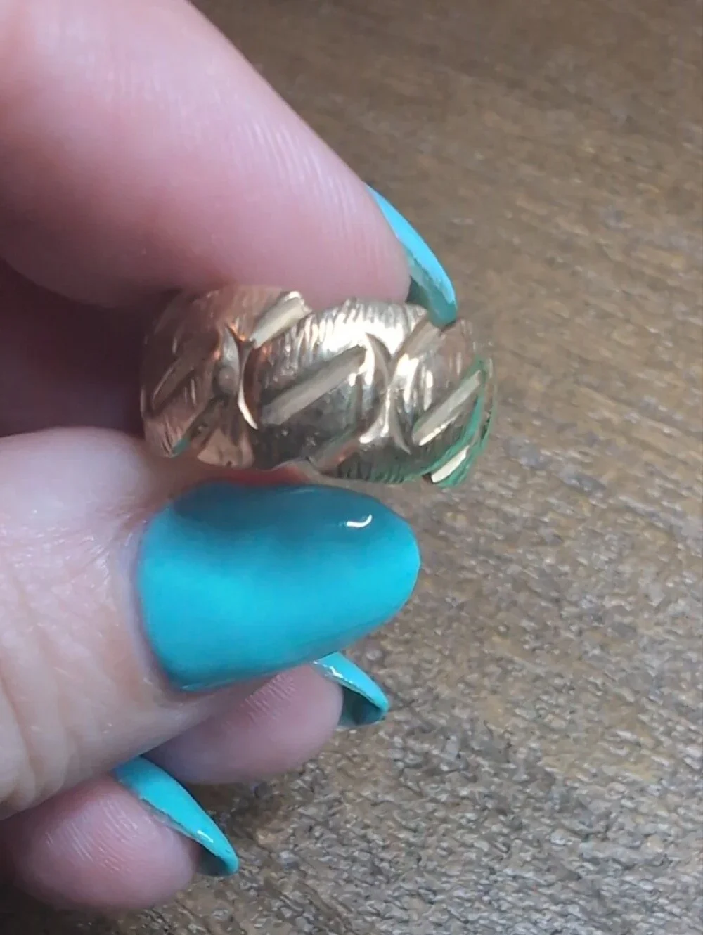 Vintage 1970's 14k Gold Pjco Floral Engraved Band Ring